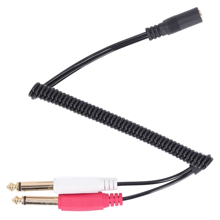 Cablu de 3,5 mm mama la 2 x 6,35 mm tata Cablu retractabil cu arc Sarma stanga dreapta Cablu adaptor mixer stereo 2,6 ft
