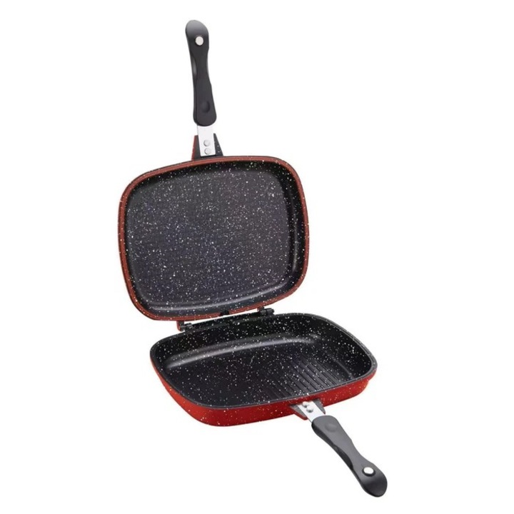 Tigaie grill dublu Paxton SMJP-32, aluminiu, 32 x 24 cm, rosu D