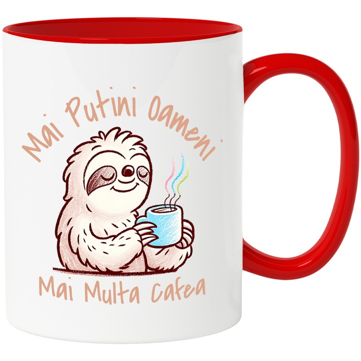 Cana cu Animal lenes haios Cu Cana Cafea Text Mai putini oamenii mai multa Cafea, Ceramica, 330ML, cu Maner Rosu
