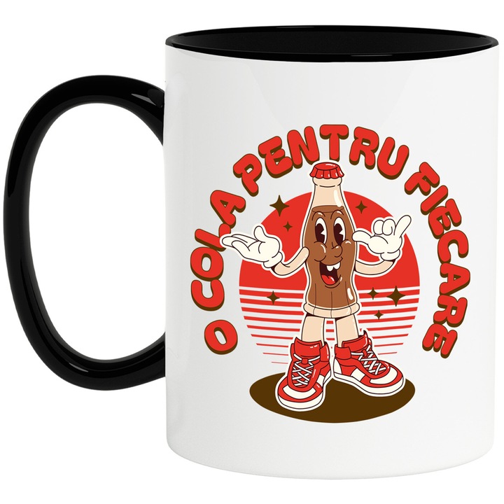 Cana cu Sticla De Suc Vesela Cu adidasi Rosii Text O Cola Pentru Fiecare, Ceramica, 330ML, cu Maner Negru