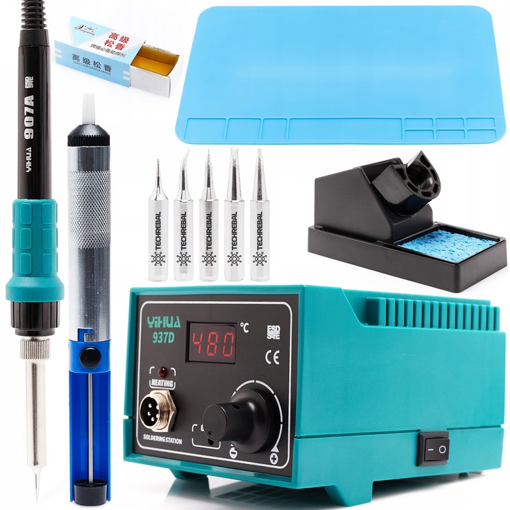 Yihua 937D forrasztóállomás, 40W, 200-480C, tartozékokkal, méretek 110x90x130mm