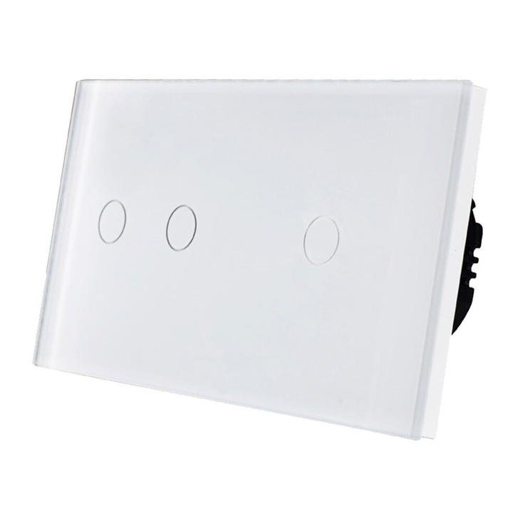 Intrerupator de lumina 3 butoane BSEED, sticla, alb, 157x86x9mm
