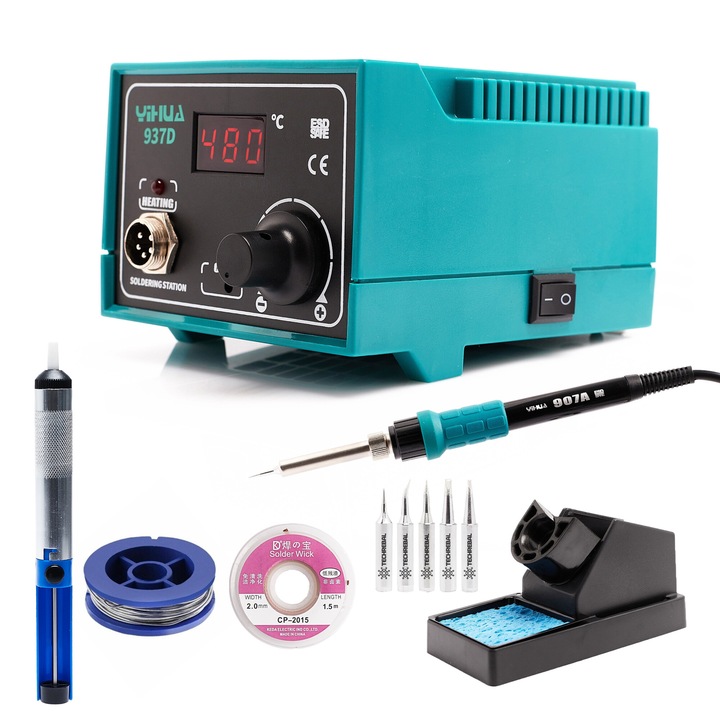 Станция за запояване Yihua 937D, 40W, 200-480°C, с аксесоари, размери 110x90x130mm