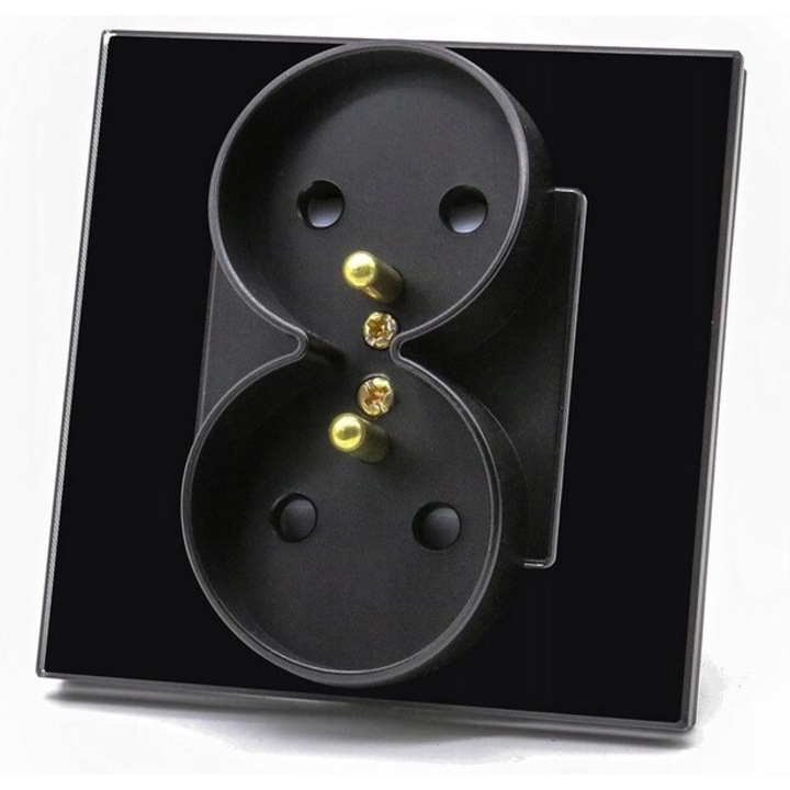 Gniazdko electric dublu BSEED, 86mm, negru, sticla securizata, 16A