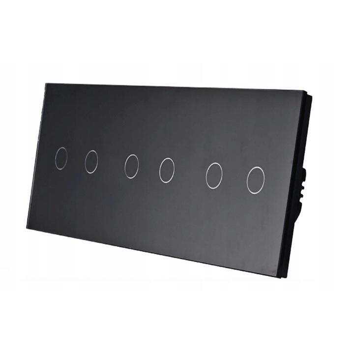 Fénykapcsoló, BSEED, 6 csatornás, üveg, fekete, 228x86x9mm