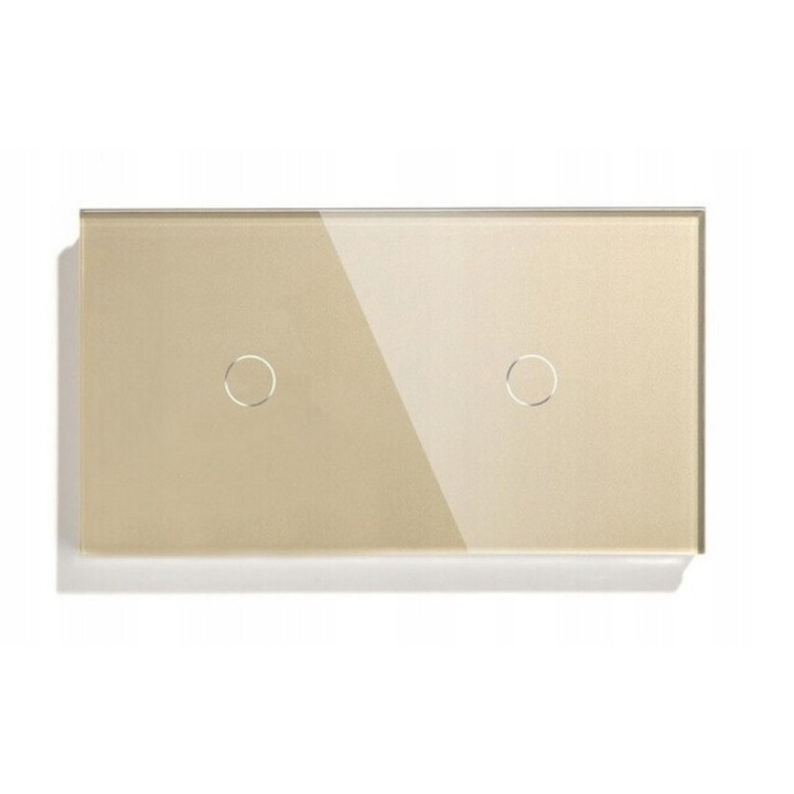 Fénykapcsoló, BSEED, 2 gomb, üveg, arany, 157x86x9mm