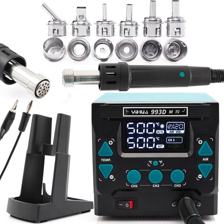 Statie de lipit Yihua 993DM-IV, 1000W, set 6 duze, 200x164x156mm