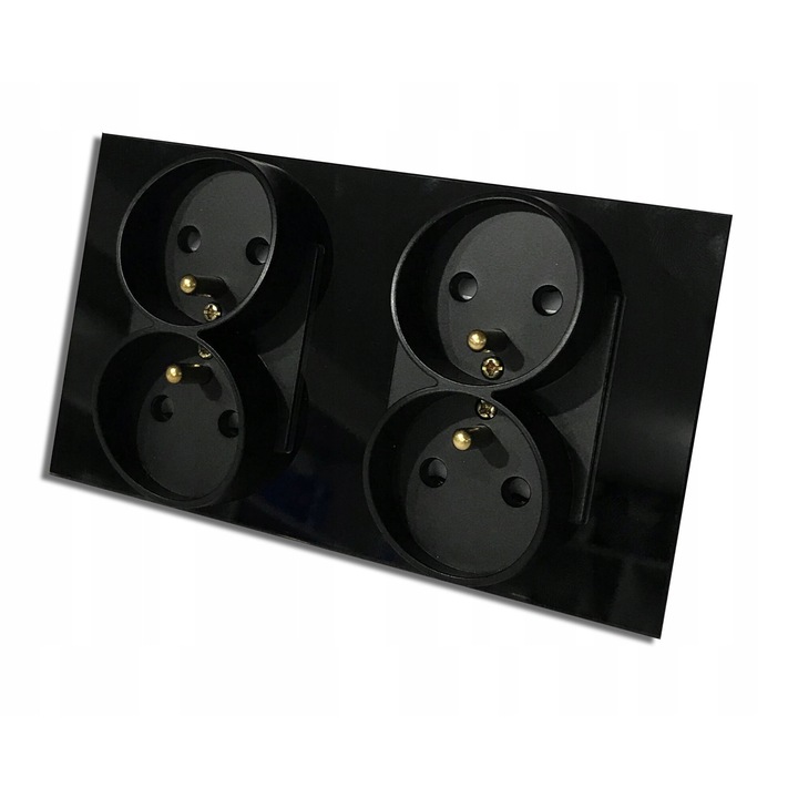 Prize electrice duble BSEED, 4 guri, sticla securizata, negru, 157x86x9mm