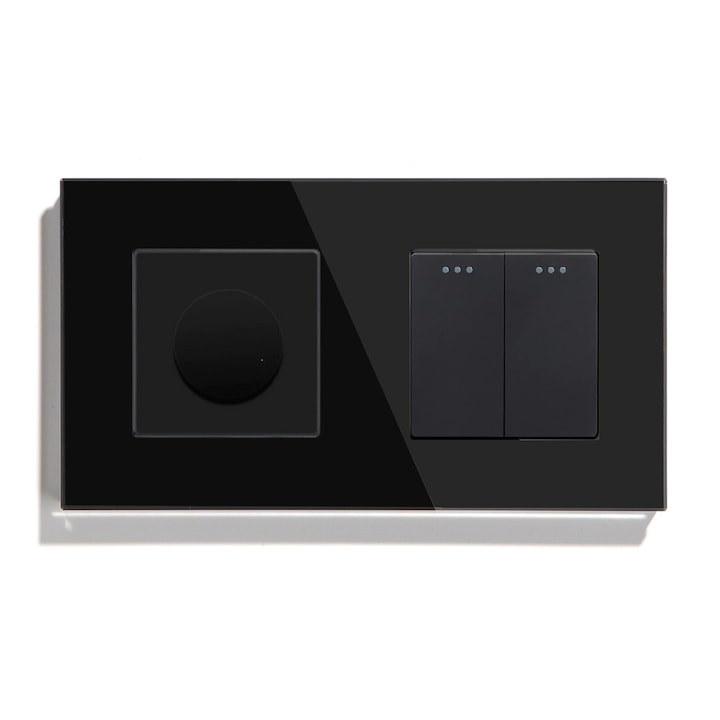 Dimmer mecanic KRISTRONIK, cu intrerupator dublu, 500W, negru, 157x86x9mm