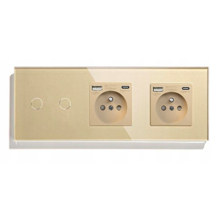 Dupla érintéskapcsoló 2 USB-C aljzattal, KRISTRONIK, bézs, 229x86x9mm