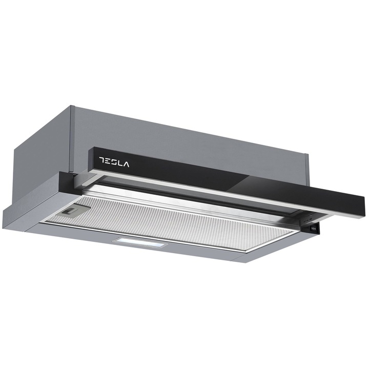 Hota incorporabila telescopica Tesla DT600AXB, 350 m3/h, Doua motoare 2x60 W, Iluminare LED 1x2 W, 60 cm Gri/Negru