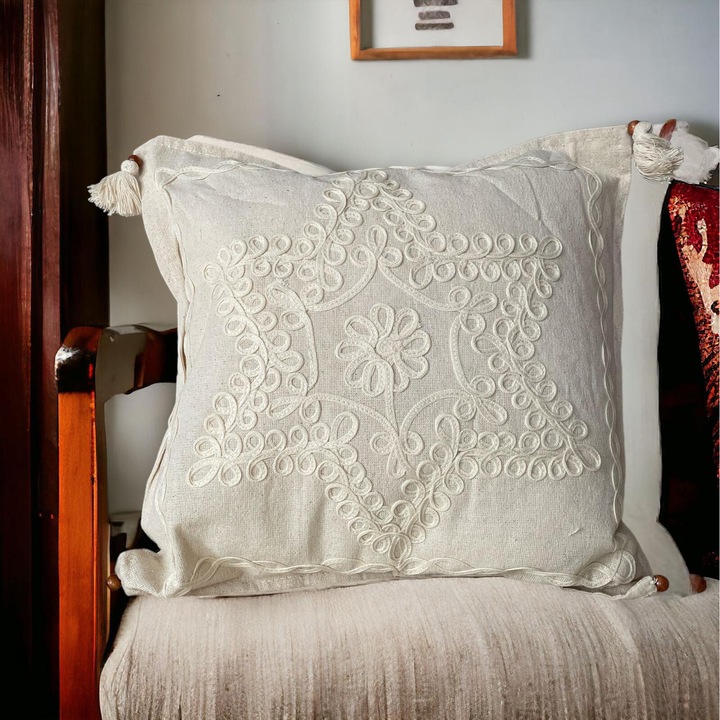 Perna decortativa, IN Natural, Embosata, BOHO, Floare, 40 X 40 cm Natur Bej deschis