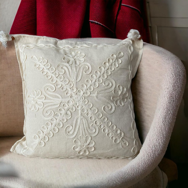 Perna decortativa, IN Natural, Embosata, BOHO, Floare, 40 X 40 cm Natur Bej deschis