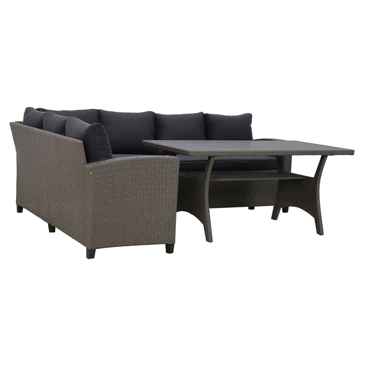 Coltar 3 piese cu spatiu pentru depozitare gradina/terasa, Maison Mex BAXTER gri/negru