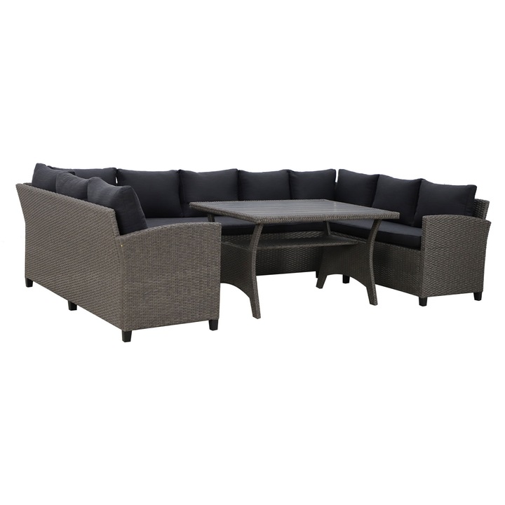 Coltar 4 piese cu spatiu depozitare gradina/terasa, Maison Mex BAXTER, L.301/165 l.165 H.73 cm, gri/negru