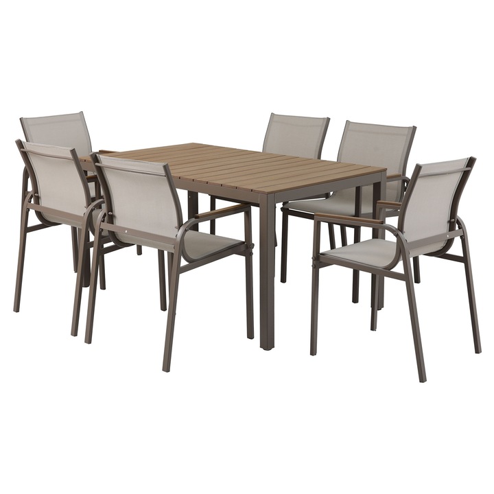 Set mobilier gradina/terasa masa si 6 scaune, Maison Mex PARMA, bej/natur