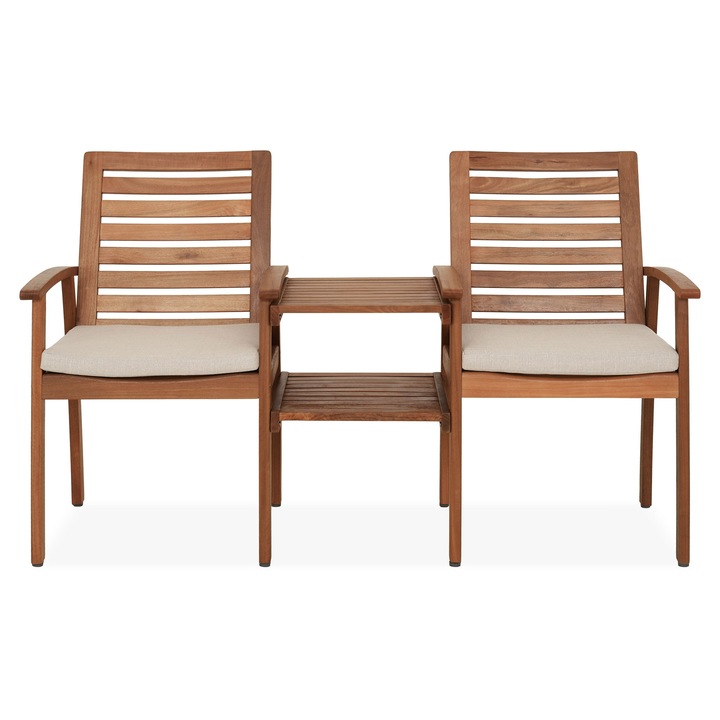Set mobilier gradina/terasa 2 scaune si masuta, Maison Mex SOUTHBANK, L.64 l.57 H.93 cm, natur/crem