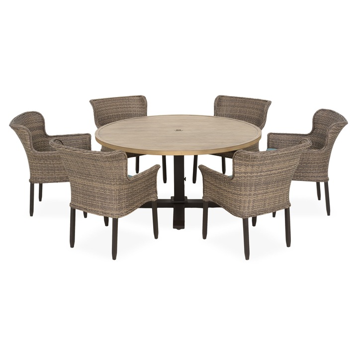 Set mobilier gradina/terasa 6 scaune si masa rotunda, Maison Mex LUCAS, negru/mix gri/turquiose
