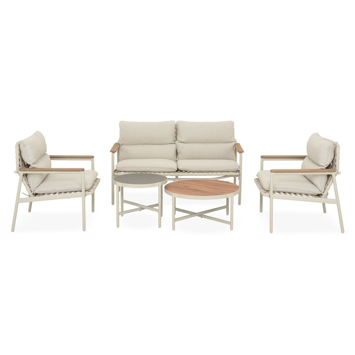 Set mobilier gradina/terasa 2 fotolii, canapea si 2 masute, Maison Mex LANGKAWI, bej/gri/natur