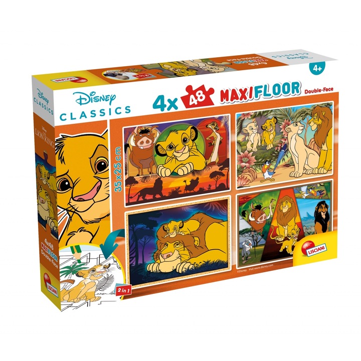 Puzzle, Lisciani, Regele Leu, Puzzle cu doua fete 4 x 48 piese