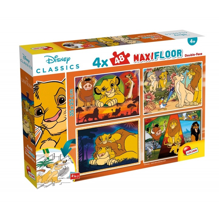 Puzzle, Lisciani, Regele Leu, Puzzle cu doua fete 4 x 48 piese