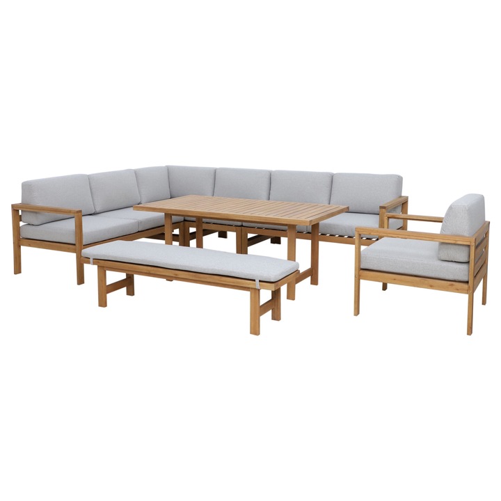 Set mobilier gradina/terasa coltar 7 piese, Maison Mex NORDIC, natur/gri