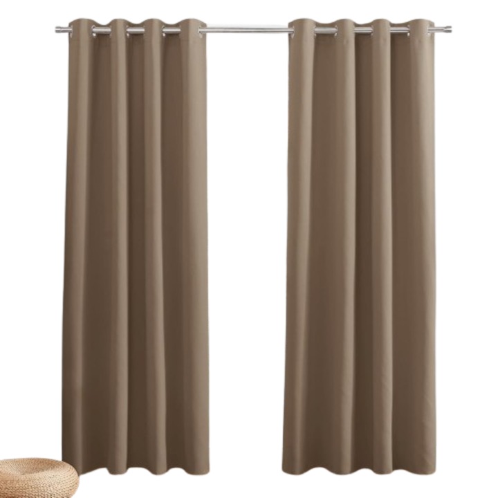 Set 2 perdele opace PONY DANCE, prindere cu inele, pentru dormitor si living, 132 x 213 cm, Cappuccino