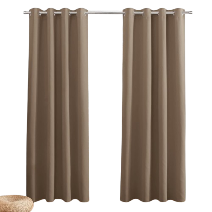 2 db PONY DANCE sötétítőfüggöny szett, gyűrűs rögzítéssel, hálószobába és nappaliba, 132 x 213 cm, Cappuccino