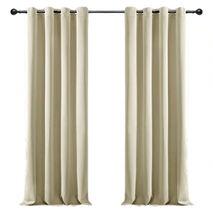 Hőszigetelt sötétítő függöny, bézs, 135 x 170 cm, 2db szett, gyűrűkkel