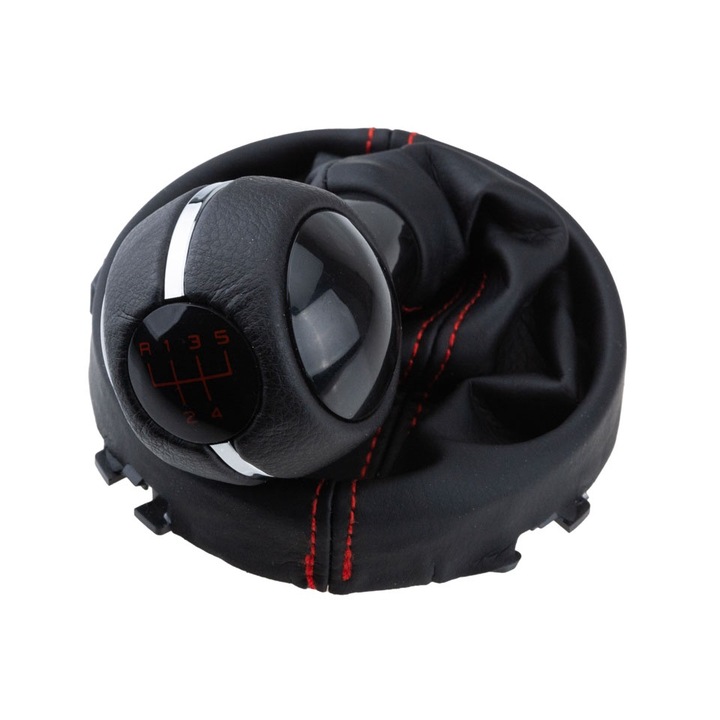 Sebességváltó gomb készlet + bőr hüvely piros varrással MINI F54/F55/F56/F57/F60 5 sebesség