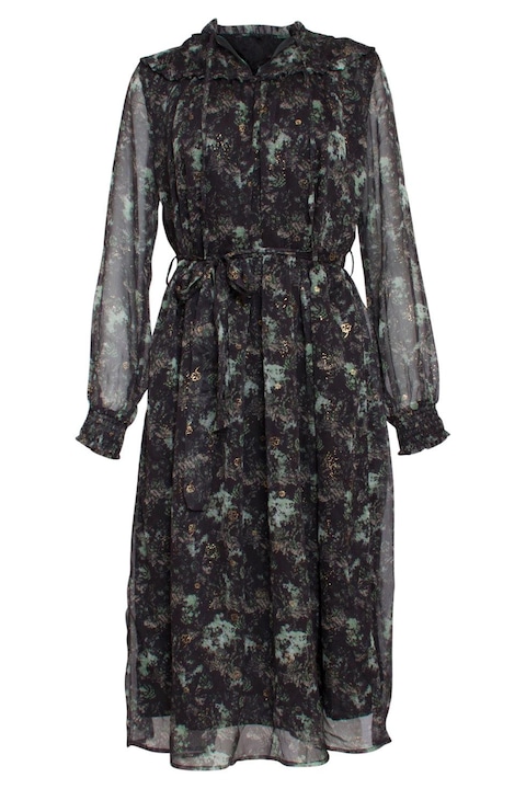 Миди рокля от шифон Smashed Lemon, черна, зелен десен, XL