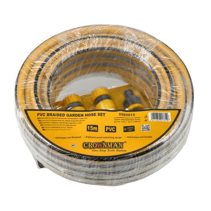 15m 1/2" PVC szálerősítésű PVC kerti tömlő + csatlakozó készlet