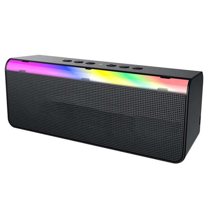Саундбар, безжичен, Bluetooth 5.3, 20W, RBG светлинни ефекти, 3D звук, TF/AUX/USB, 2 високоговорителя, 2000mAh, черен