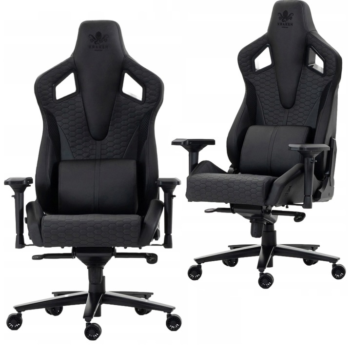 Scaun gaming, Apollo, Kraken, Piele ecologica, 150kg, Negru