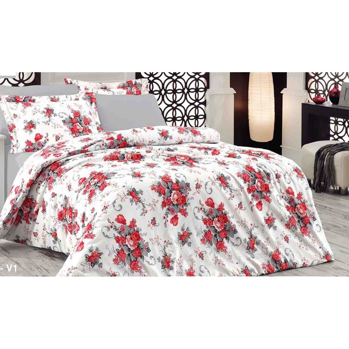 Lenjerie pentru pat DE VIS din Bumbac organic satinat imprimat 240/240 cm