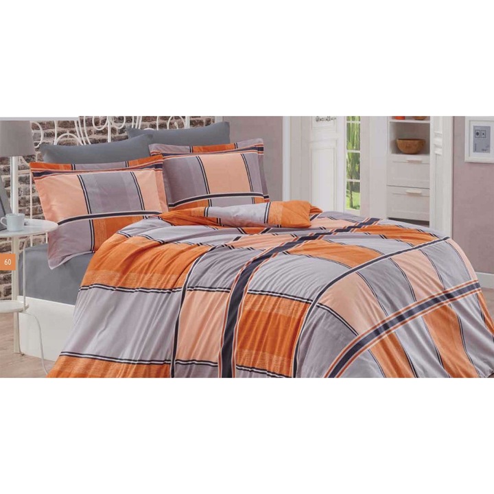 Lenjerie pentru pat DE VIS din Bumbac organic satinat imprimat 240/240 cm