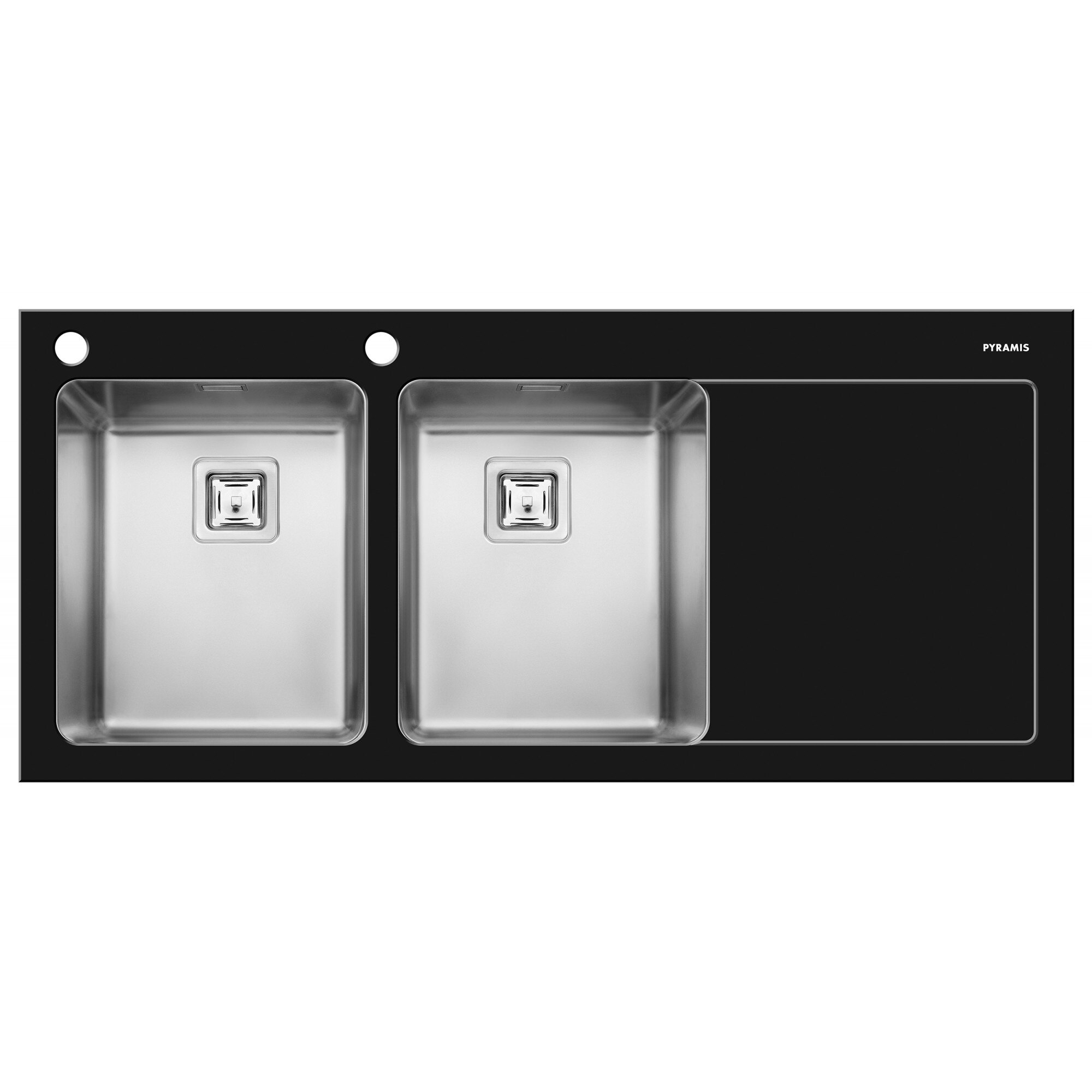 Chiuveta bucatarie Pyramis CRYSTALON SQ, 1160x520mm, adancime 200mm, cuve stanga, montare pe blat, sticla temperata neagra & inox