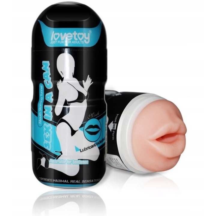 Мастурбатор, Lovetoy, Sex in a can, Орален, Изкуствени устни, Кибер кожа, Дължина 16 см, Диаметър 6,5 см, Без бисфенол А, Цвят телесен / бежов, Тегло 0,5 кг