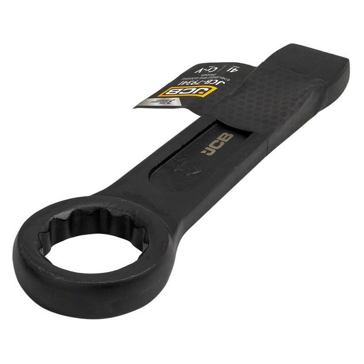 Gyűrűs csavarkulcs a meghúzáshoz, JCB, króm-molibdén, 41 mm, fekete, megerősített szerkezet, ideális szűk helyeken történő munkához, fogantyú ütős heggyel