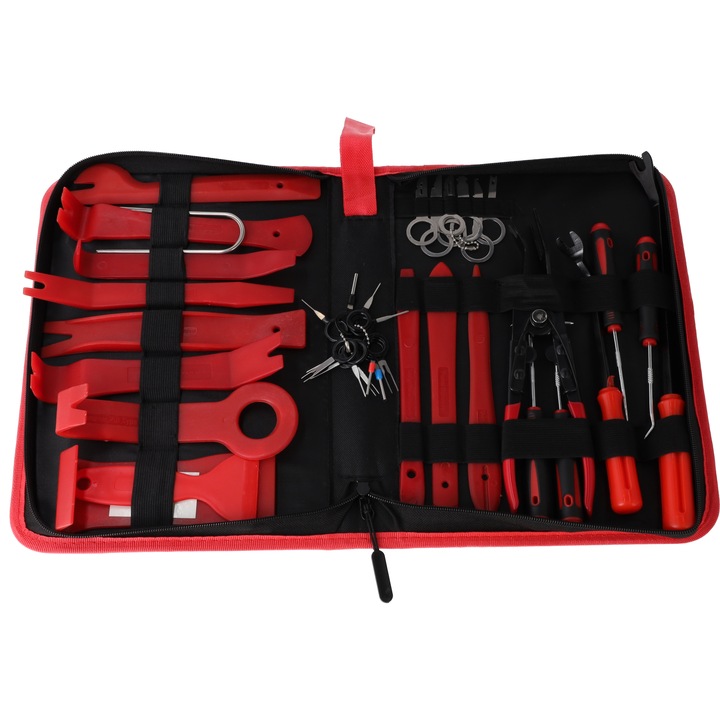 Set de unelte pentru demontarea tapiteriei, Resser, Accesorii auto, 43 de elemente, Calitate superioara a materialelor, Etui practic pentru depozitare, Utilizare universala in vehiculele personale si comerciale