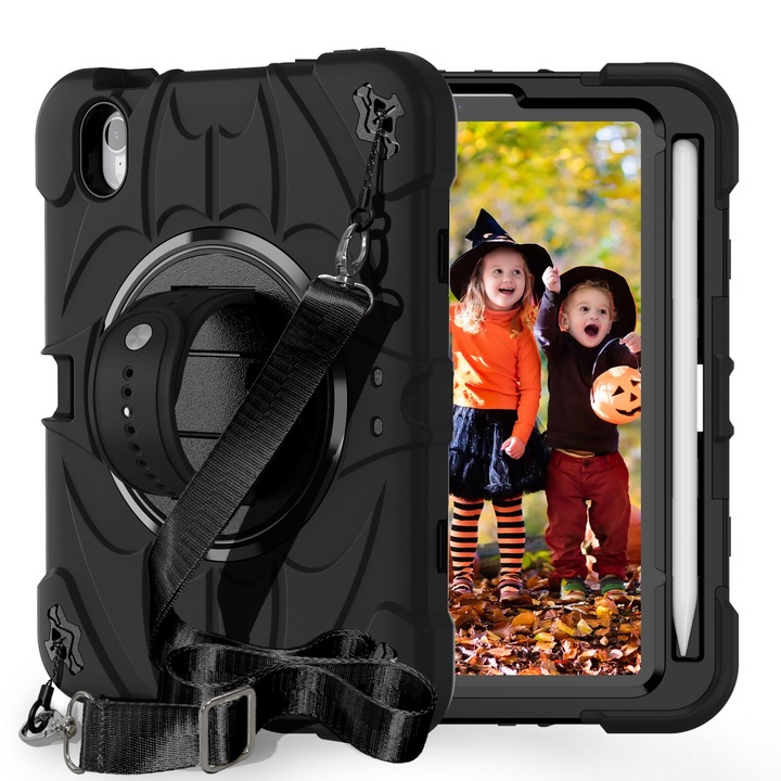 Husa tableta compatibila cu iPad Mini 6, Suport pentru mana, Stand rotativ, Negru