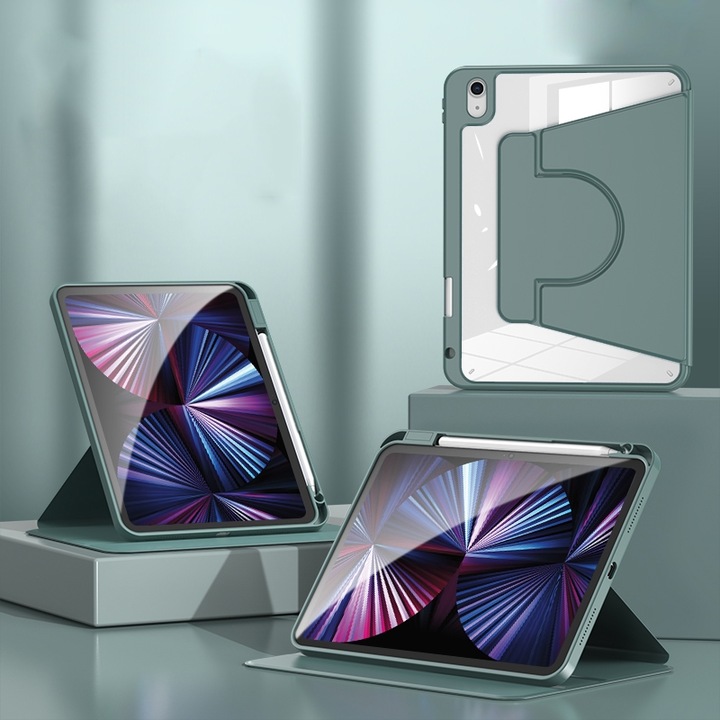 iPad Air 13 / iPad Pro 129 készülékkel kompatibilis táblagép tok, osztott forgó, zöld