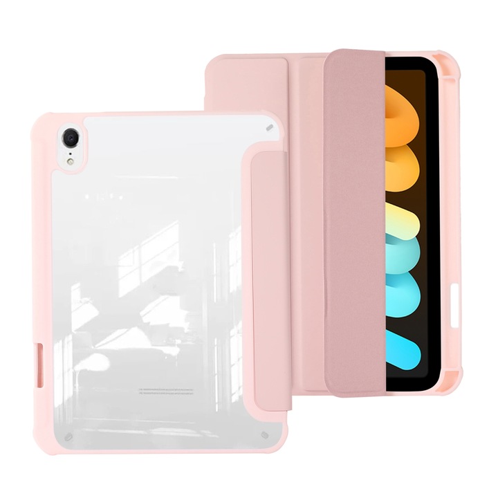 Husa tableta compatibila cu iPad Mini 6, Piele plastic, Roz