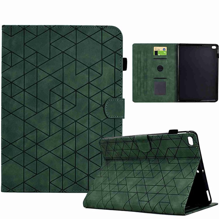 Husa tableta compatibila cu iPad mini 5/4/3/2/1, Smart Leather, Model Rhombus, Verde