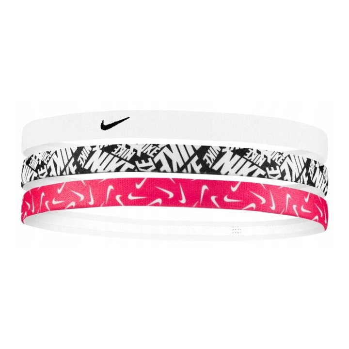 Nike 3 db-os fejpánt szett, fehér/fekete/rózsaszín, rugalmas, szilikon pánttal