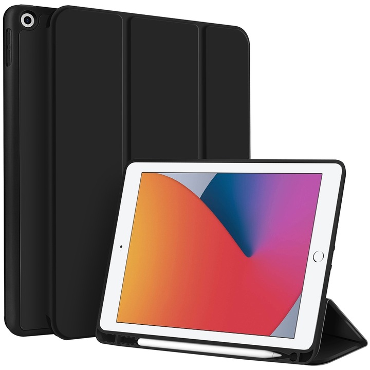 Husa tableta compatibila cu iPad 10.2 2021 / 2020 / 2019, Smart TPU, Slot pix, Negru