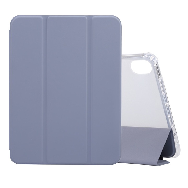 Husa tableta compatibila cu iPad Mini 6, Transparent, Kickstand 3 plieri, Slot stylus, Albastru deschis
