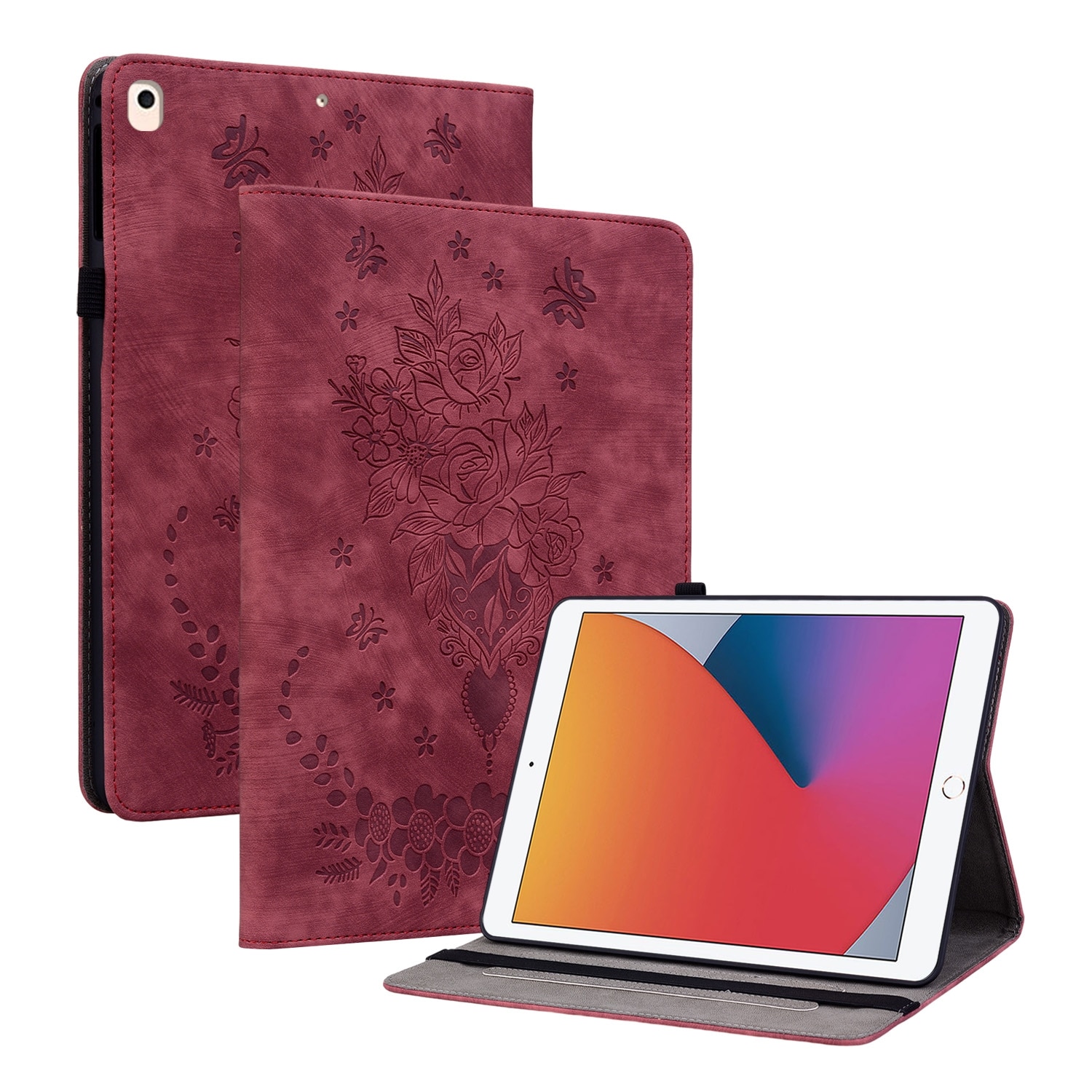 Husa tableta compatibila cu iPad 10.2 2021/Air 10.5 2019, Piele model fluture rose, Smart Case, Rosu