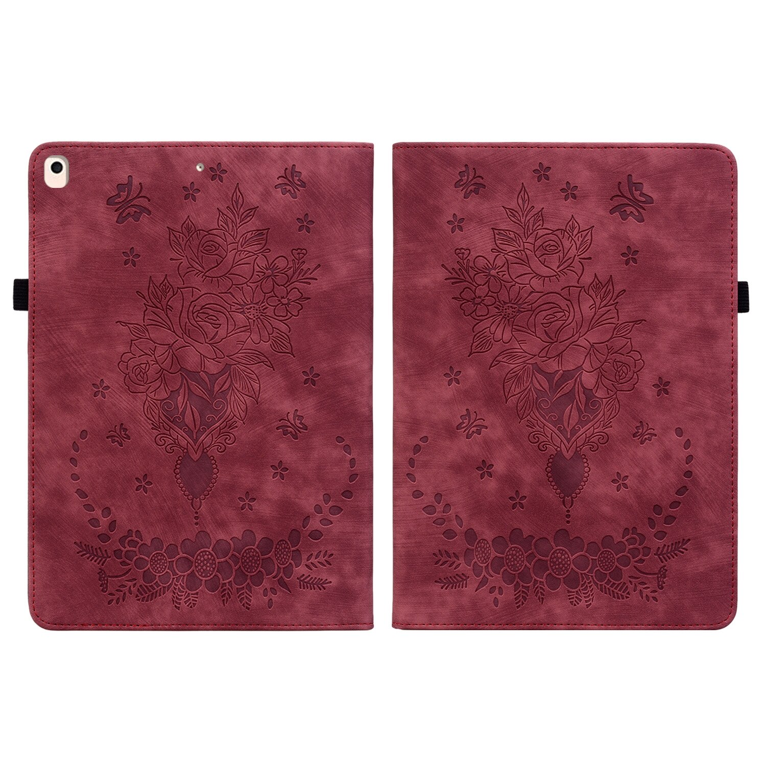 Husa tableta compatibila cu iPad 10.2 2021/Air 10.5 2019, Piele model fluture rose, Smart Case, Rosu