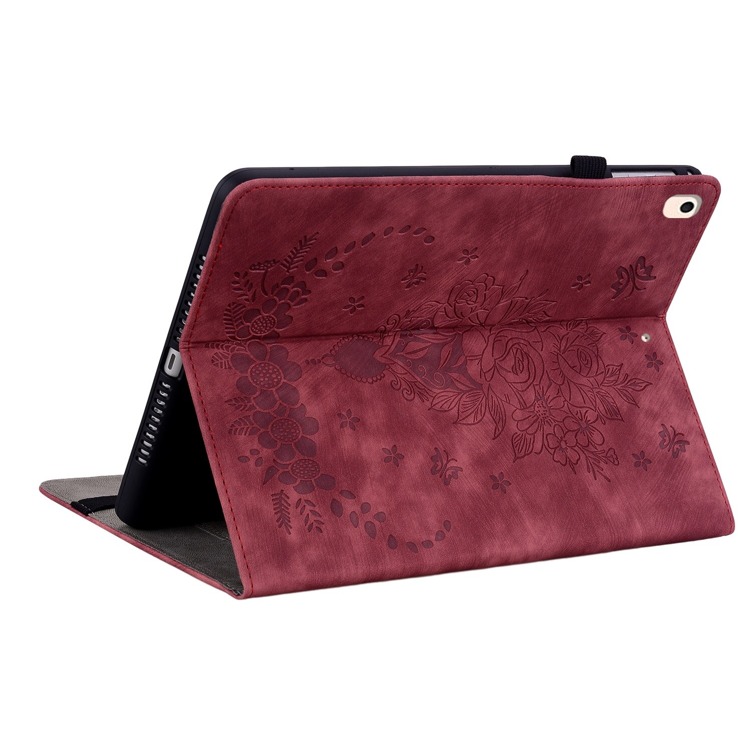 Husa tableta compatibila cu iPad 10.2 2021/Air 10.5 2019, Piele model fluture rose, Smart Case, Rosu